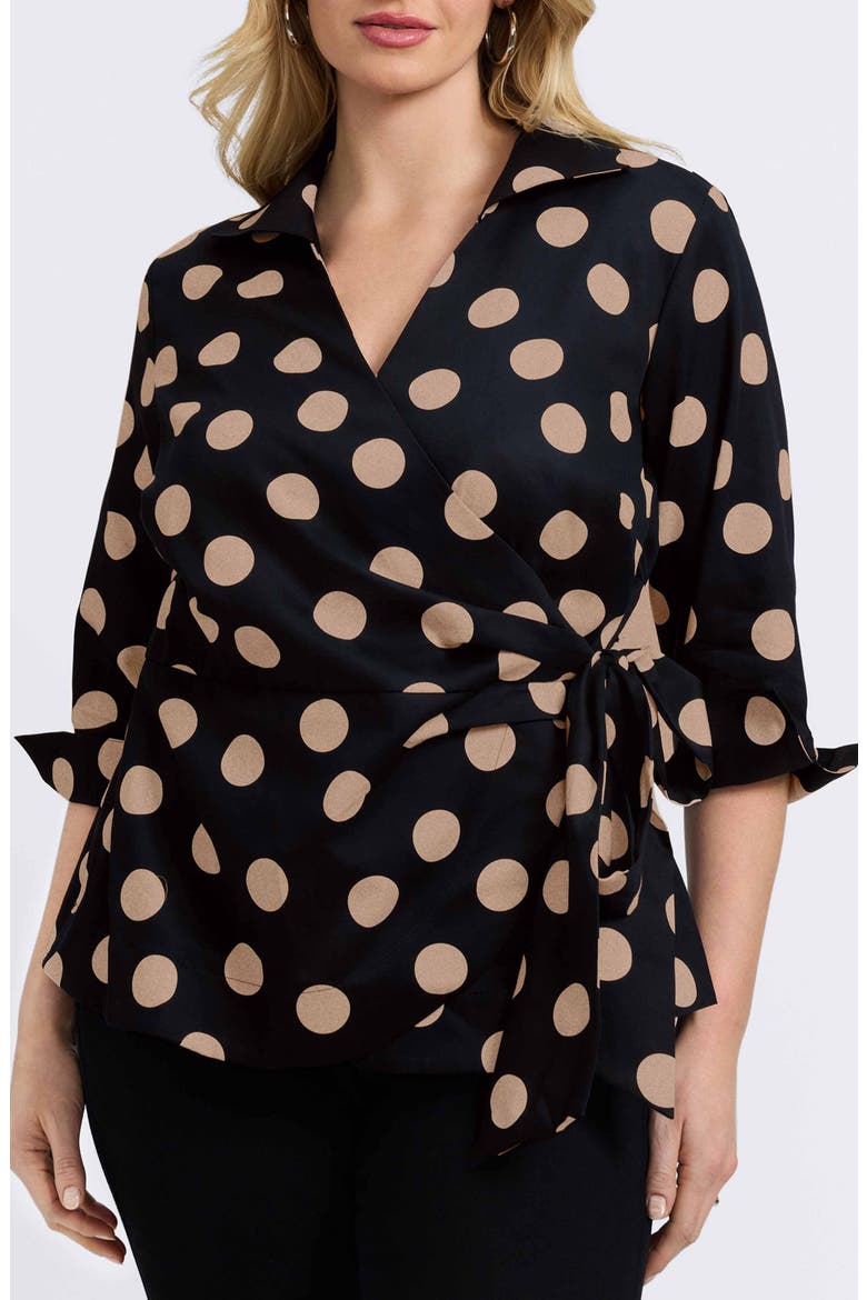 Salina Polka Dot Cotton Wrap Top, Main, color, BLACK/ ALMOND