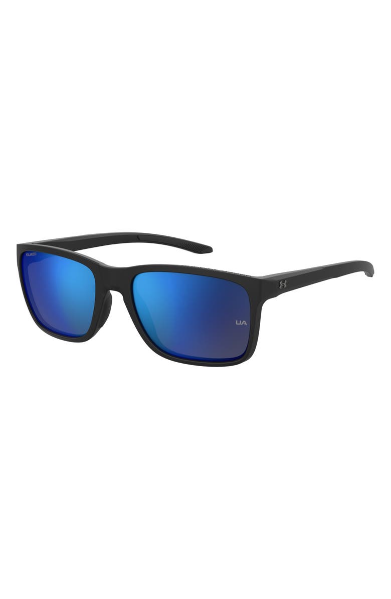 Under Armour 58mm Polarized Rectangular Sunglasses, Alternate, color, Matte Black 2/ Grey Blue Polar