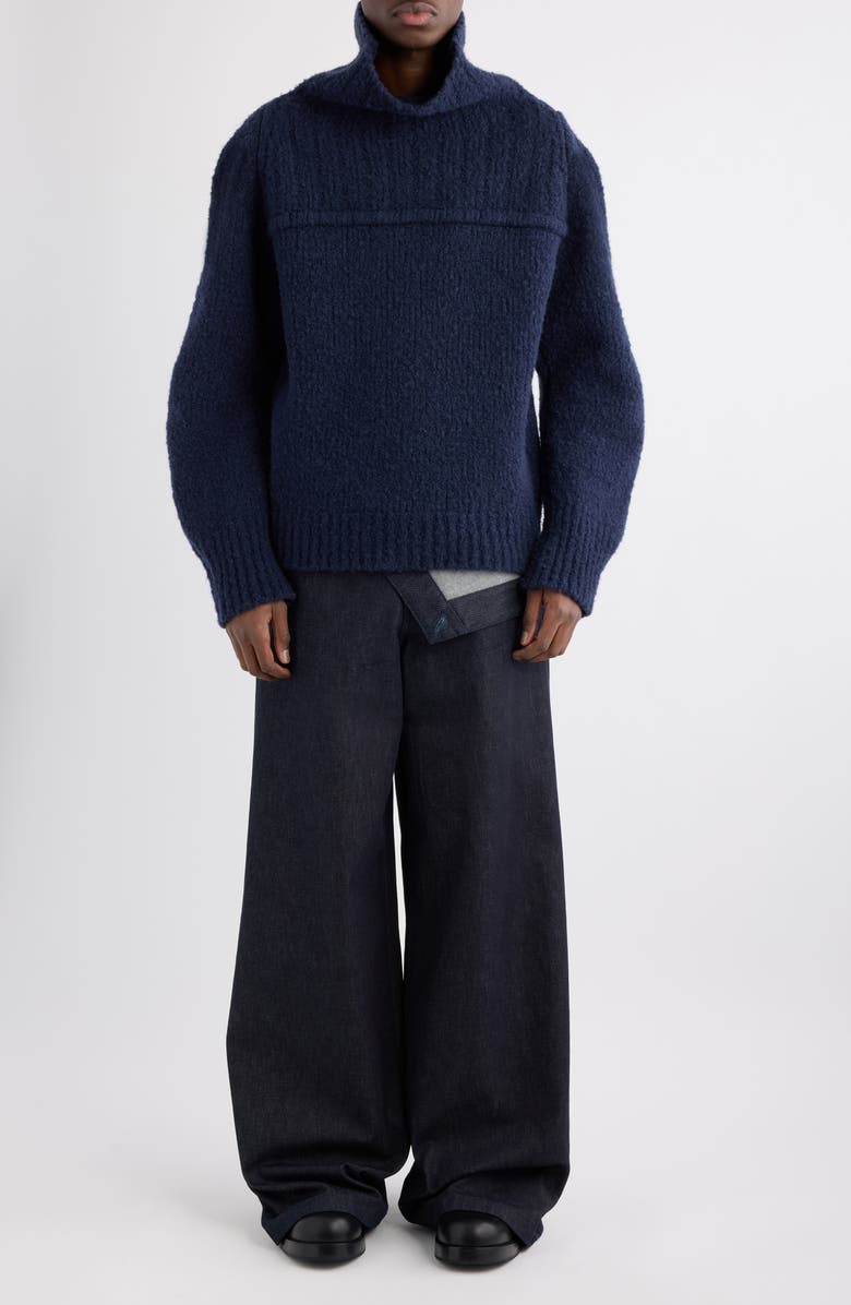 Dries Van Noten Major Funnel Neck Wool Sweater, Alternate, color, Navy