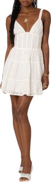 EDIKTED Bennett Corset Eyelet Cotton Fit & Flare Minidress