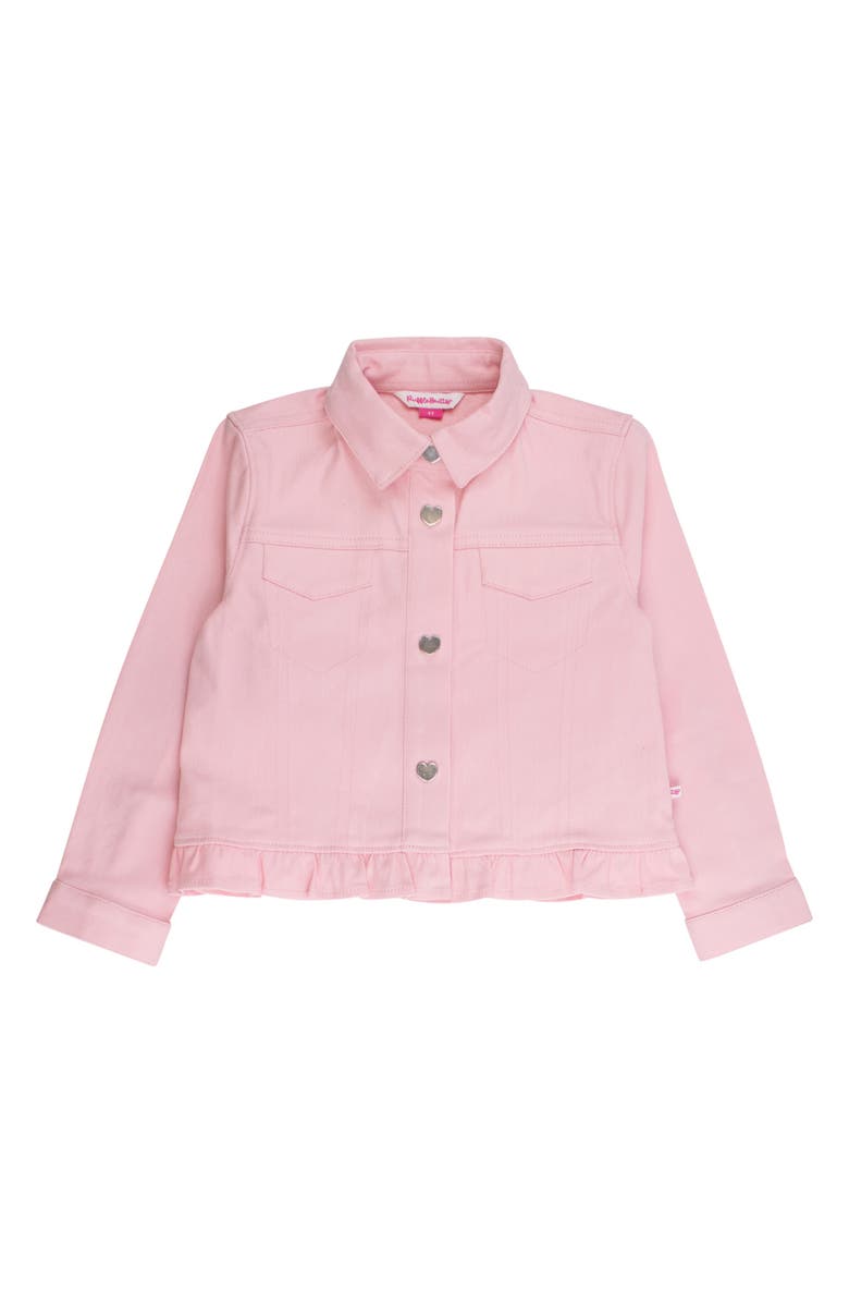 RuffleButts Ruffle Hem Denim Jacket, Main, color, Pink