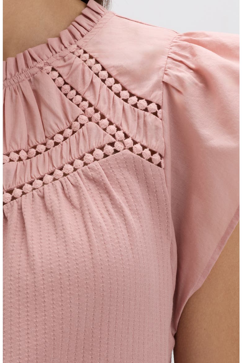 Circle Trim Flutter Sleeve Cotton Top, Alternate, color, ROSE PINK