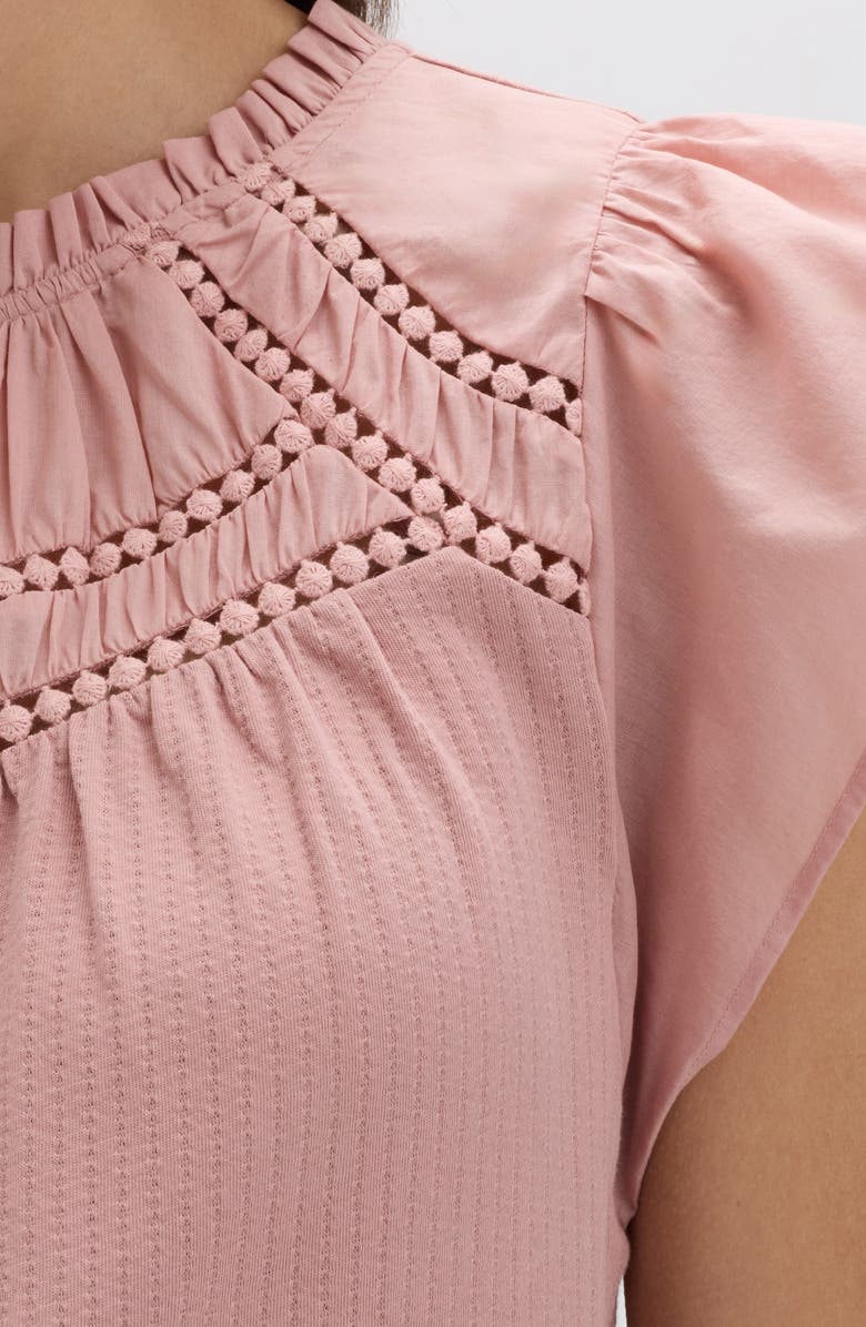 PER UNA BY M&S Circle Trim Flutter Sleeve Cotton Top, Alternate, color, Rose Pink