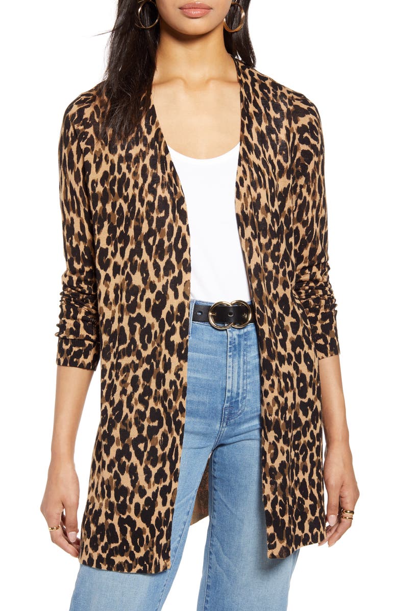 Halogen<sup>®</sup> Leopard Print Linen Blend Cardigan, Main, color,
