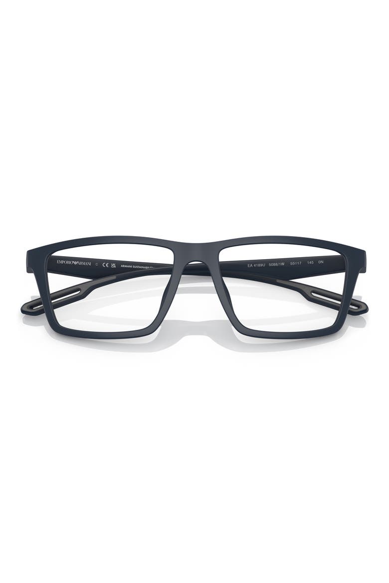 55mm Rectangle Optical Glasses, Alternate, color, MATTE BLUE / CLEAR