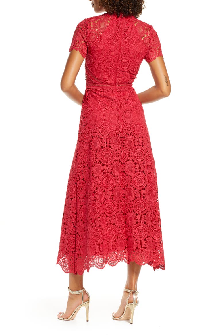 Lace Midi Cocktail Dress, Alternate, color, LIPSTICK