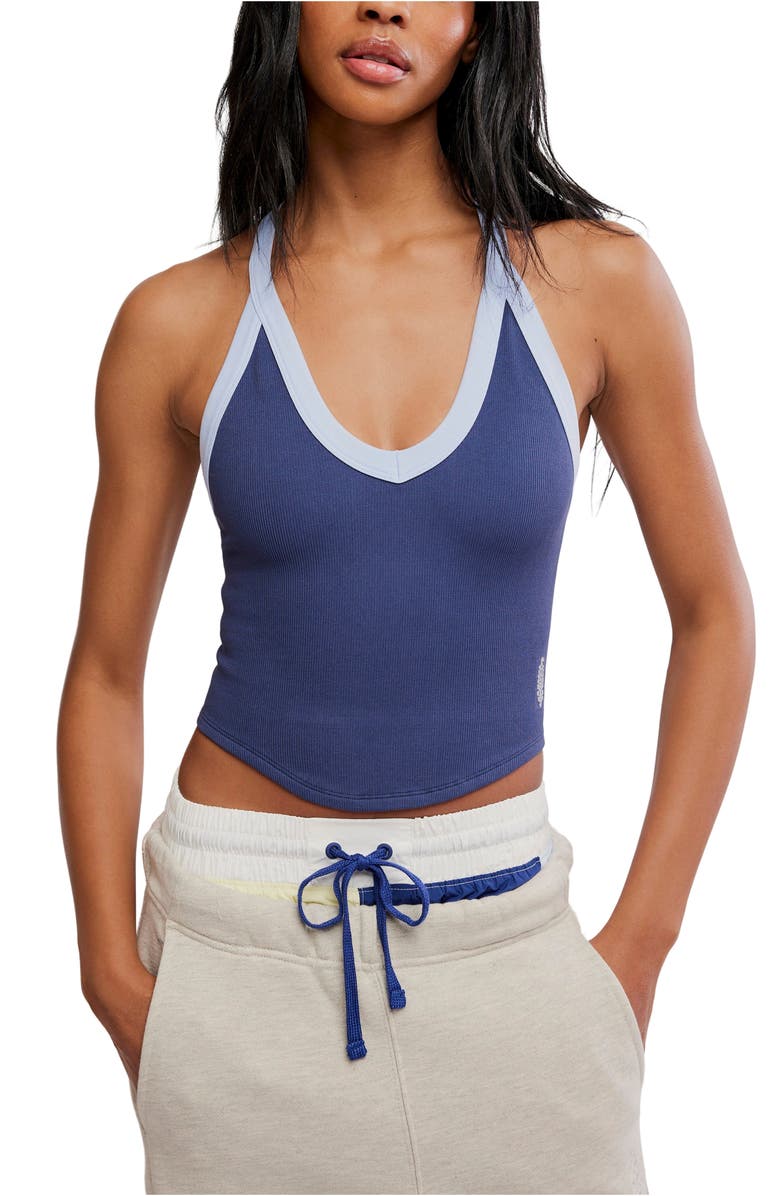 Free People All Clear Racerback Crop Top, Main, color, Midnight Navy Combo