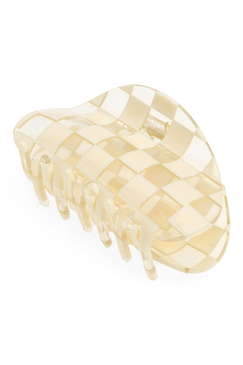 Checker Claw Clip, Main, color, CLEAR AND IVORY