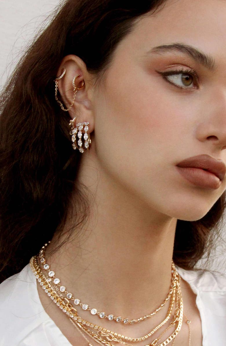 Ettika Crystal Huggie Hoop Earrings, Alternate, color, Gold