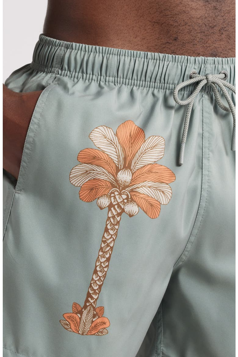 Printed Swim Trunks, Alternate, color, OLIVE