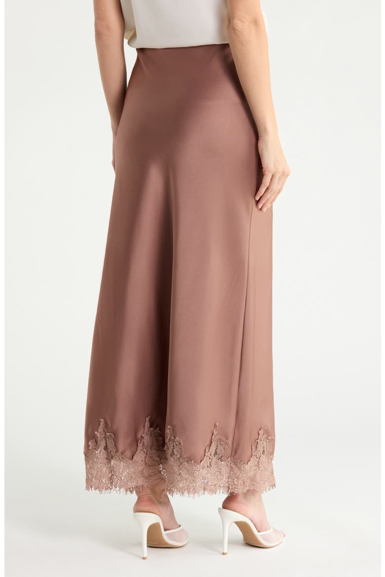 Lace Hem Satin Maxi Skirt, Alternate, color, DUNE