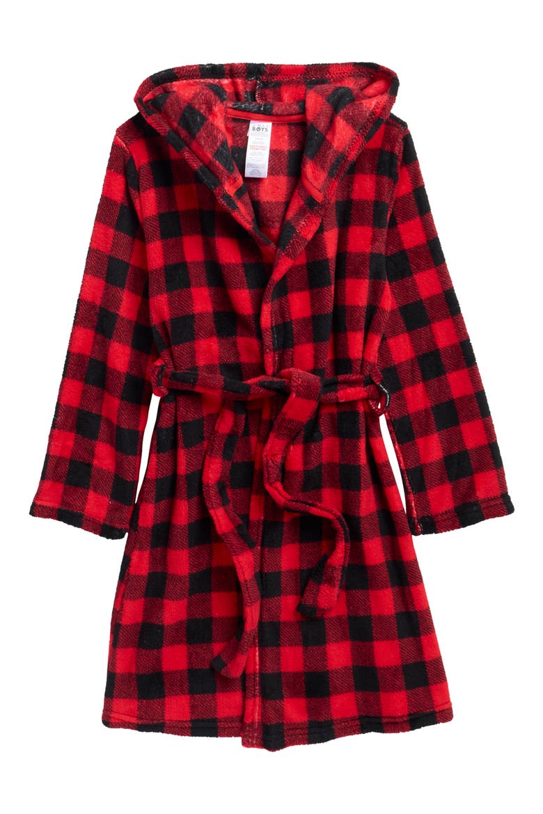 Kids' Frostie Hugs Fleece Robe, Main, color, RED BLACK CHECK