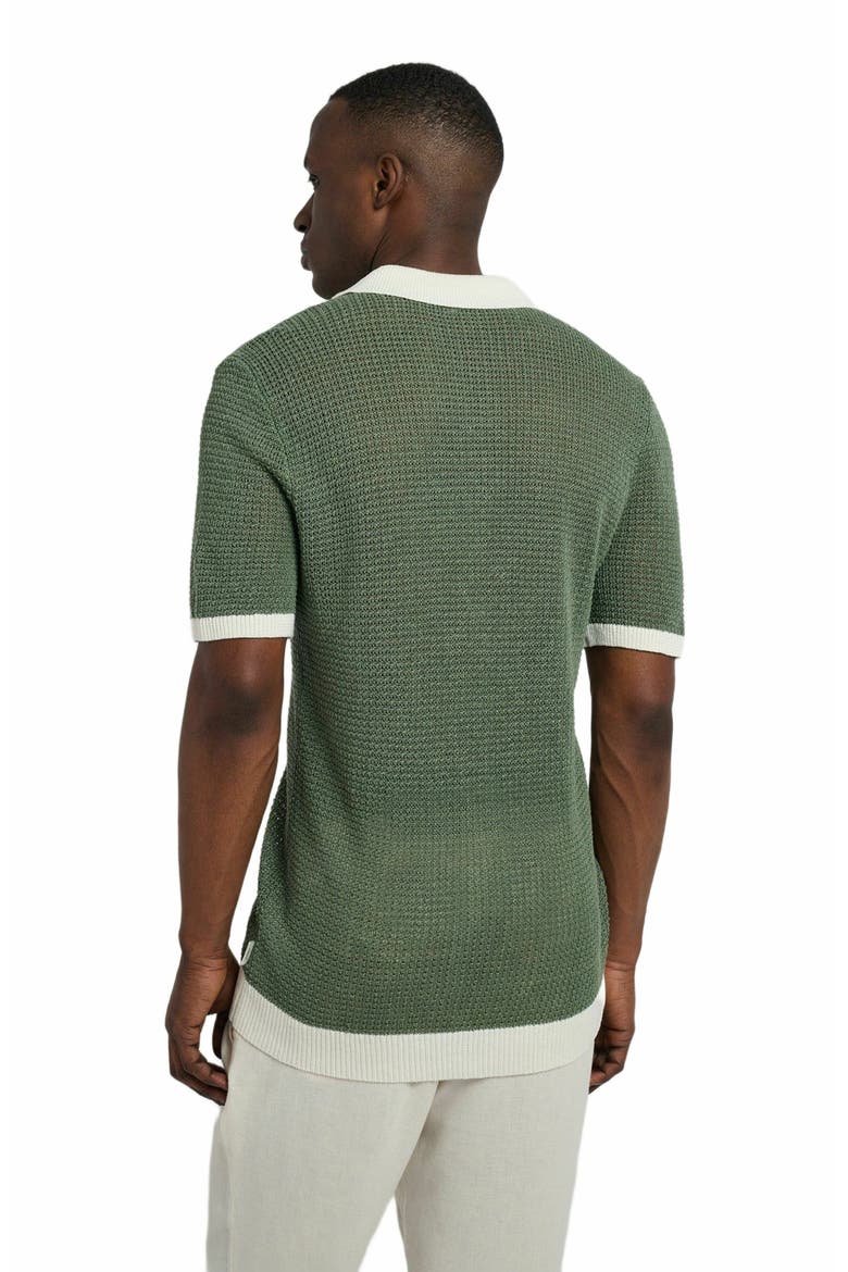Linen Short Sleeve Button Up Sweater, Alternate, color, SEASPRAY/WHITE