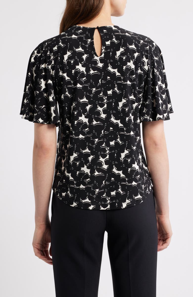 Anne Klein Floral Print Pleat Neck Top, Alternate, color, Anne Black/ White Dove