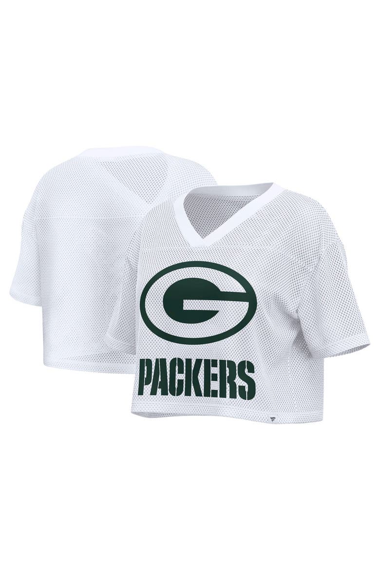 Women's Fanatics White Green Bay Packers Oversized Mesh Cropped V-Neck Jersey, Main, color, White