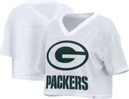 FANATICS Women's Fanatics White Green Bay Packers Oversized Mesh Cropped V-Neck Jersey