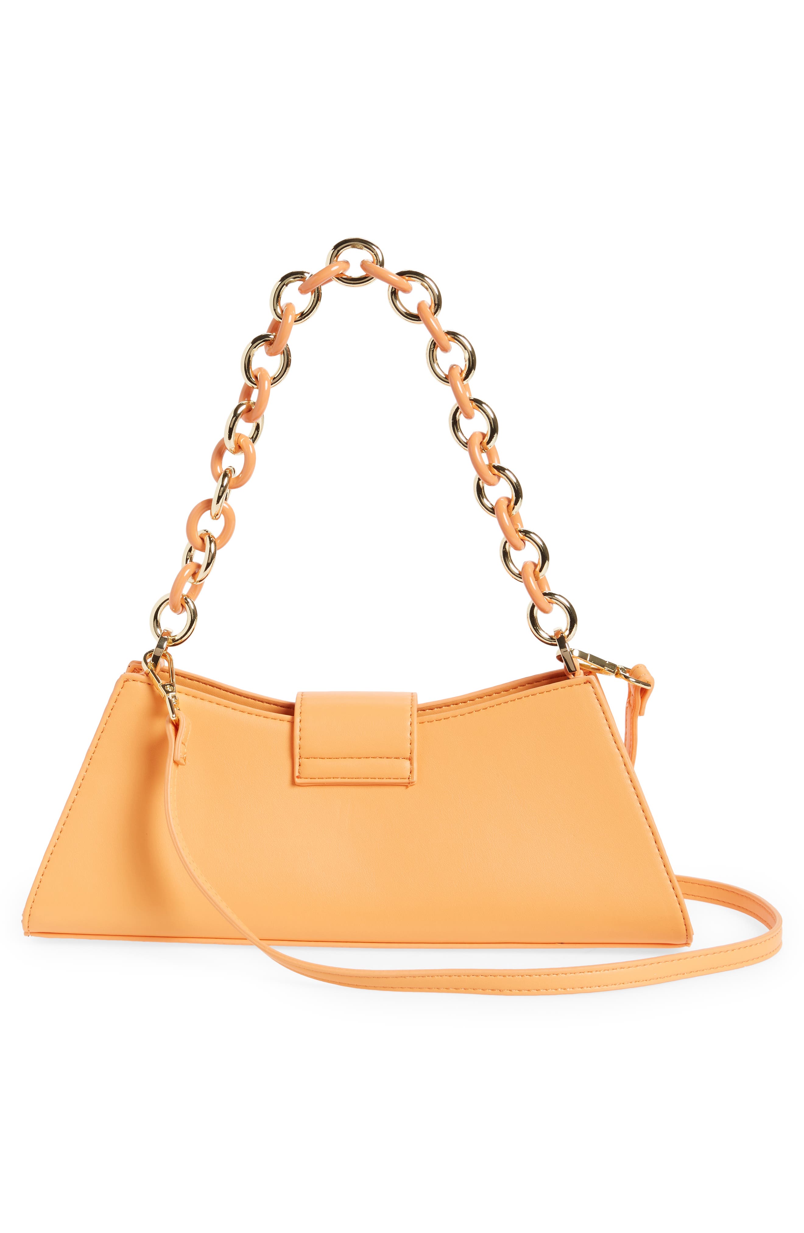 Faux Leather Structured Chain Strap Shoulder Bag, Alternate, color, ORANGE
