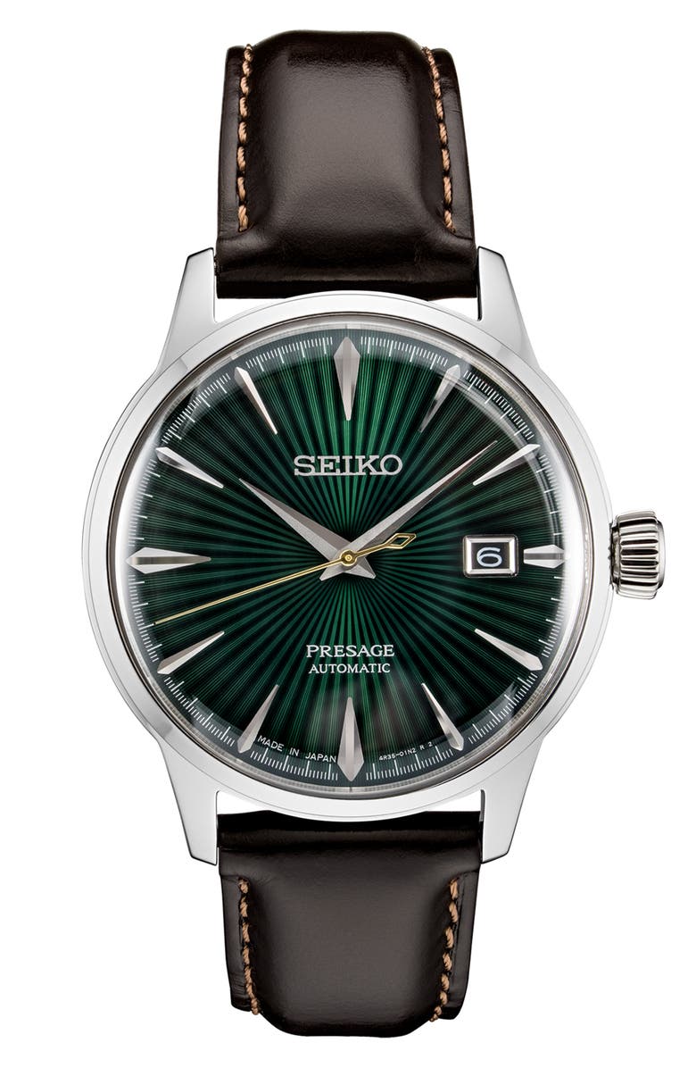 SEIKO WATCHES Presage Automatic Leather Strap Watch, 40.5mm, Main, color, 