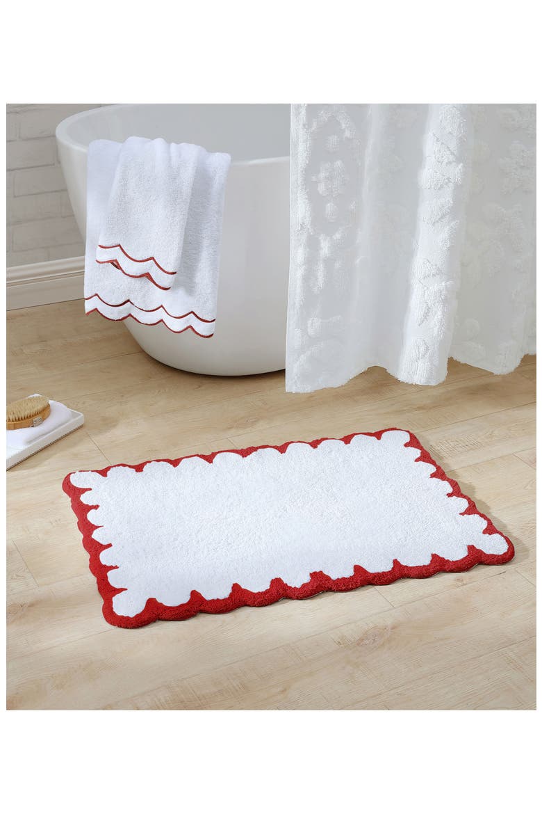 Scallop Detail Cotton Bath Mat, Alternate, color, CHILI RED