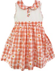 JOE-ELLA Kids' Coral Check Dress