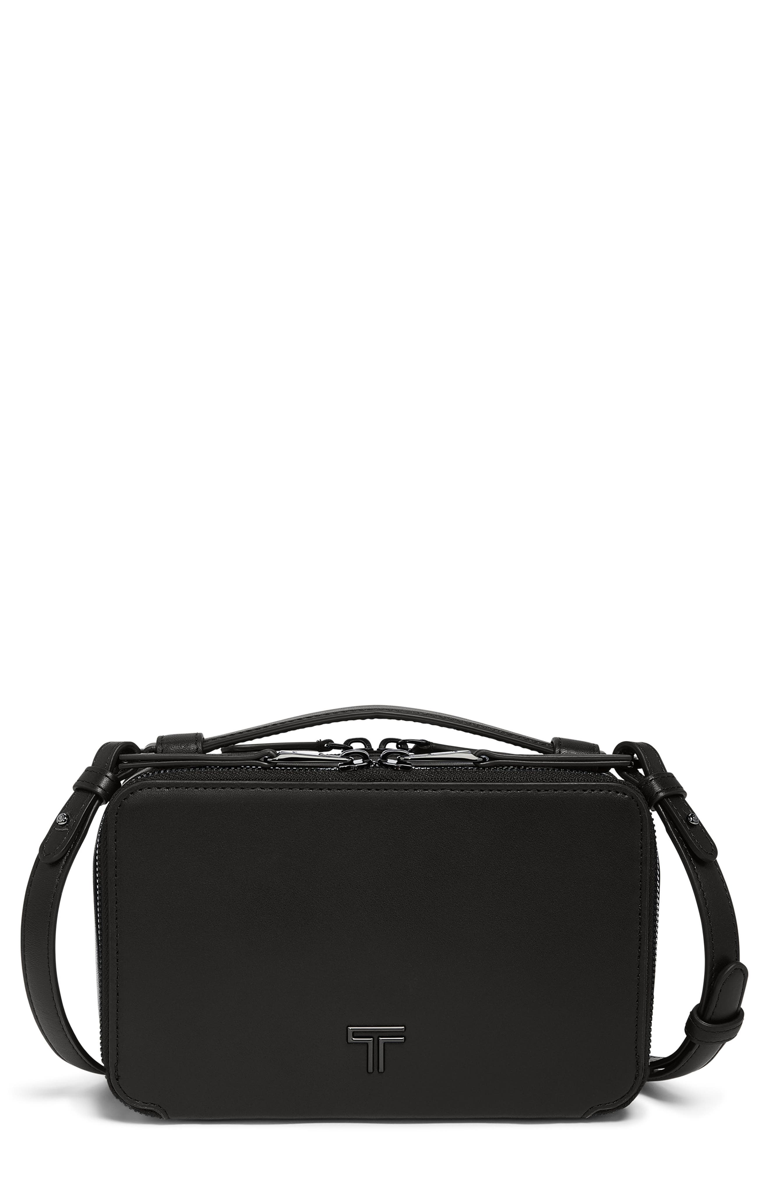 TUMI Myla Leather Crossbody Bag, Main, color, Black/ Gunmetal
