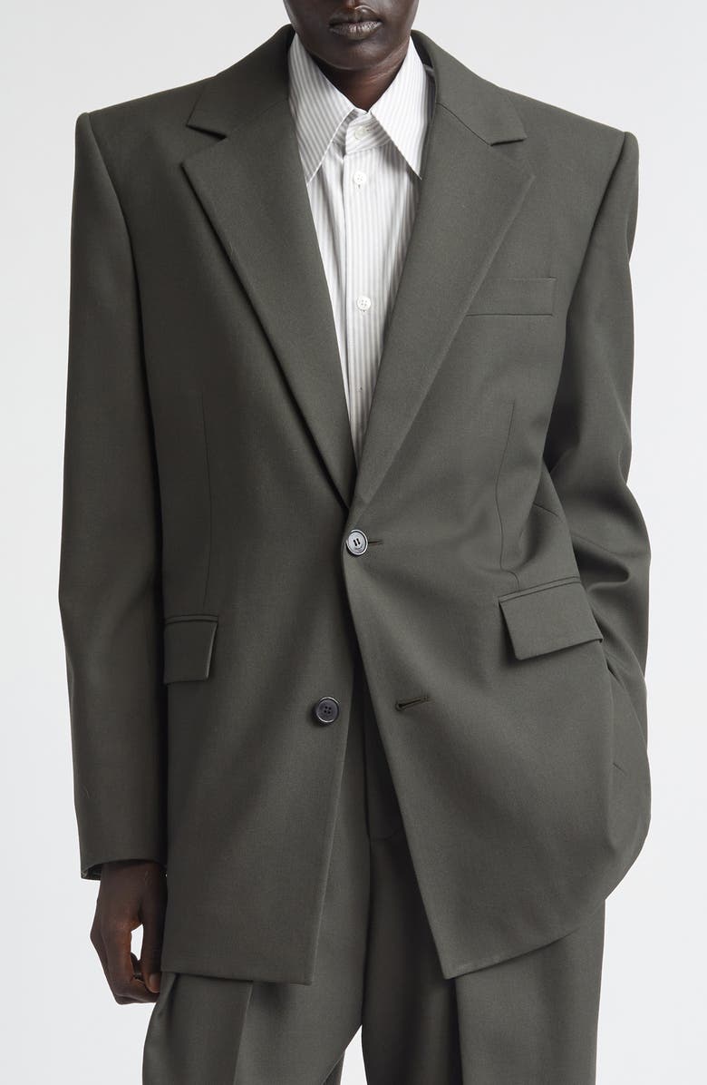 Saint Laurent Single Breasted Wool Jacket, Main, color, Khaki