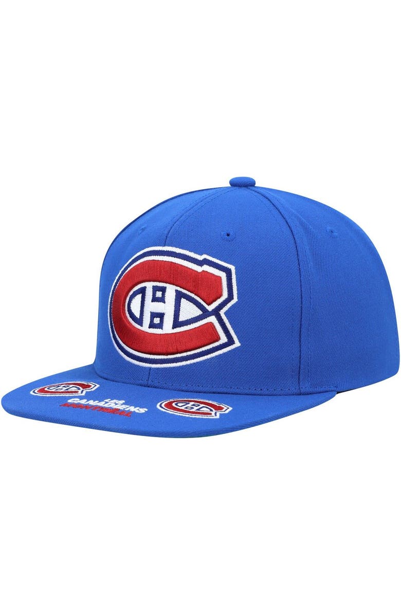 Mitchell & Ness Men's Mitchell & Ness Blue Montreal Canadiens Vintage Hat Trick Snapback Hat, Main, color,
