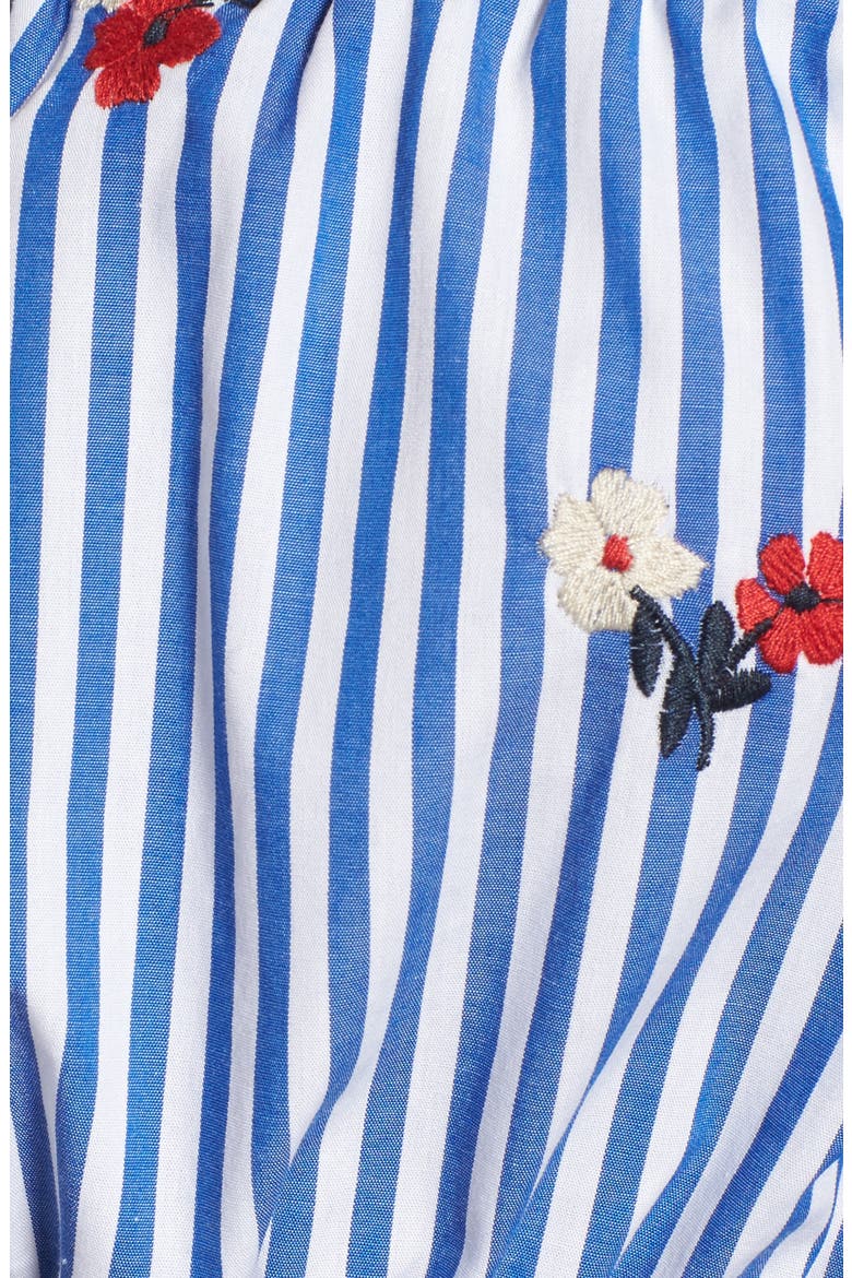 Chloe + Katie Embroidered Off the Shoulder Crop Top, Alternate, color, BLUE/ WHITE STRIPE
