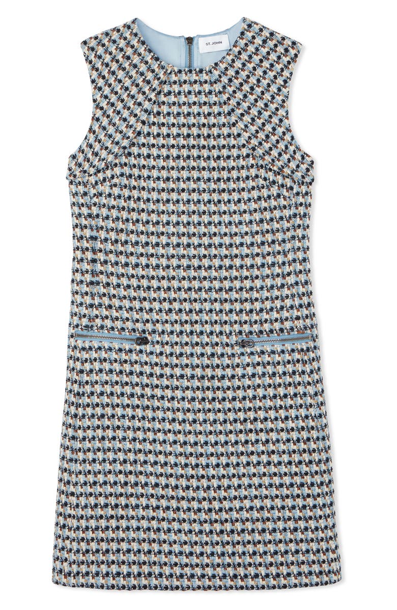 ST. JOHN Metallic Tweed Shift Dress, Alternate, color, Royal Blue/ White Multi
