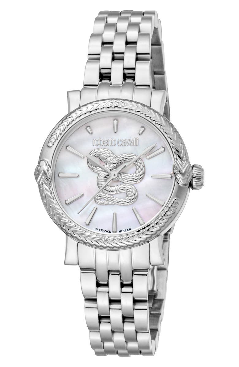 Roberto Cavalli by Franck Muller Mother-of-Pearl Bracelet Watch, 30mm, Main, color, Silver