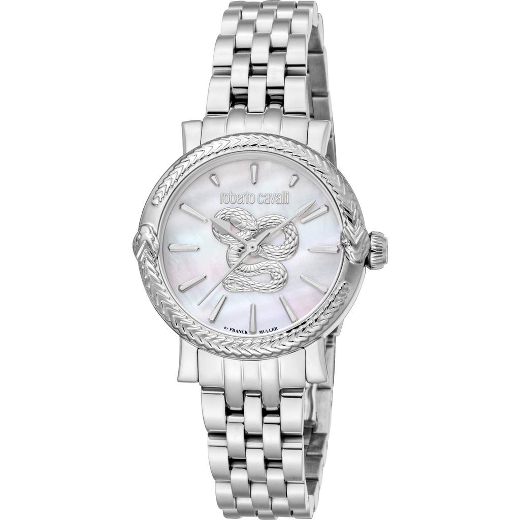 Roberto Cavalli By Franck Muller Mother-of-pearl Bracelet Watch, 30mm In Silver