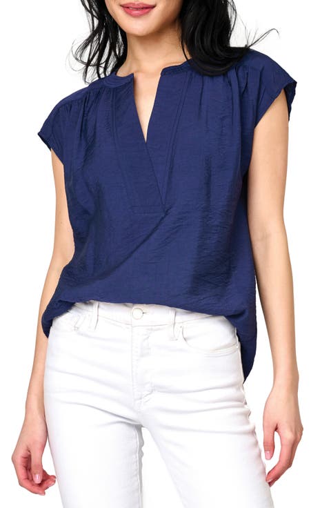 Split Neck Cap Sleeve High-Low Top