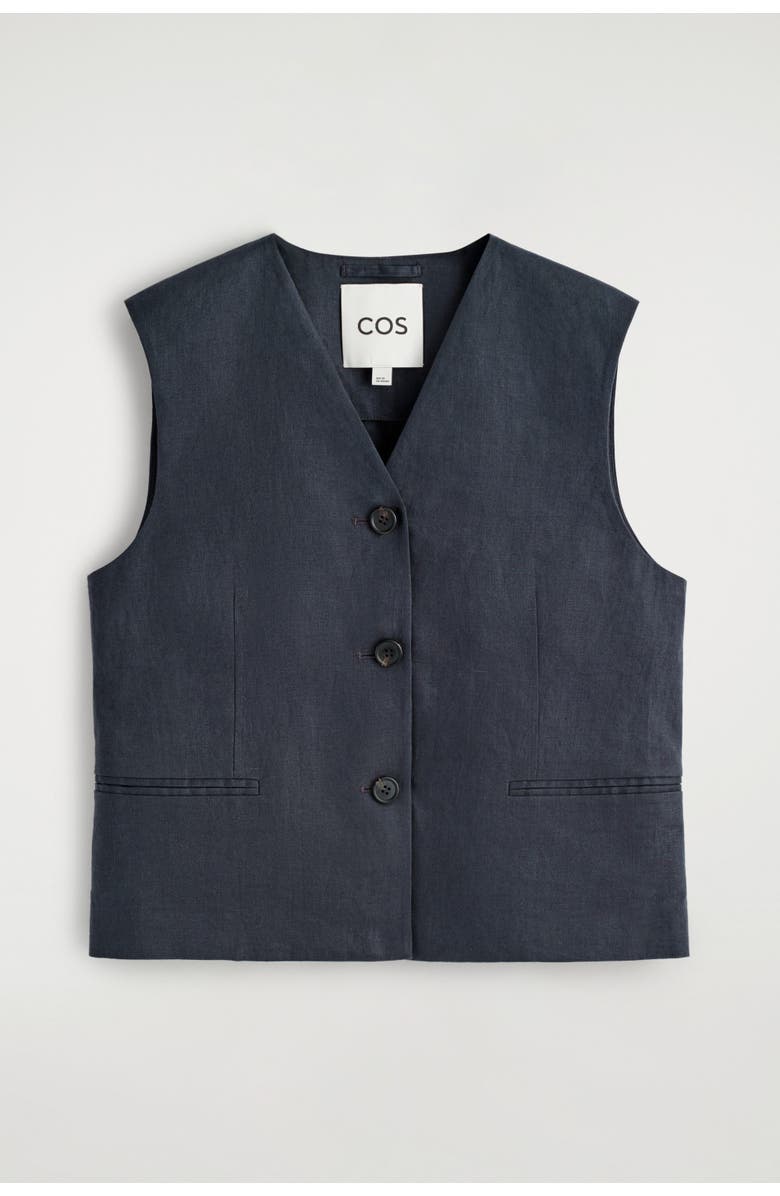 COS Linen Vest, Alternate, color, Navy
