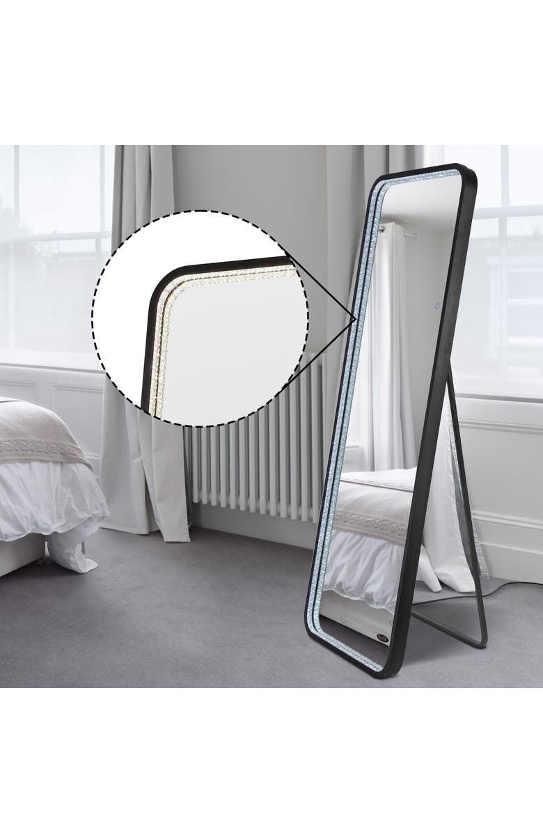 JONATHAN Y Tatum Crystal Lining Rectangle Metal Framed Antifog Front-Lit Tri-Color Wall Or Floor Full-Length Mirror with Smart Touch, Black, Main, color, 