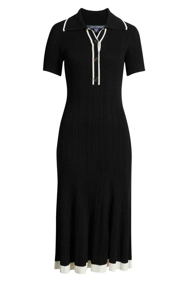 Short Sleeve Rib Polo Sweater Dress, Alternate, color, BLACK/ IVORY