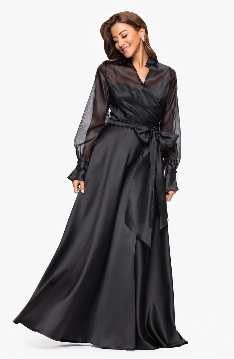 Xscape Evenings Long Sleeve Organza A-Line Gown, Alternate, color, Black