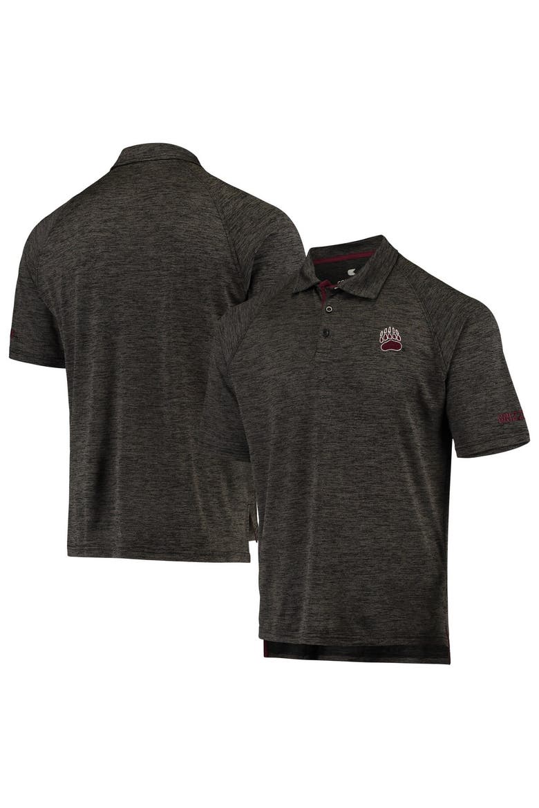 Men's Colosseum Heathered Black Montana Grizzlies Down Swing Raglan Polo, Main, color, Heather Black
