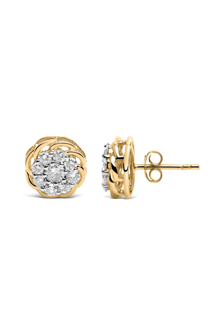 10K Yellow Gold Plated Silver 1/2 Ct Diamond Cluster Stud Earrings, Alternate, color, Yellow
