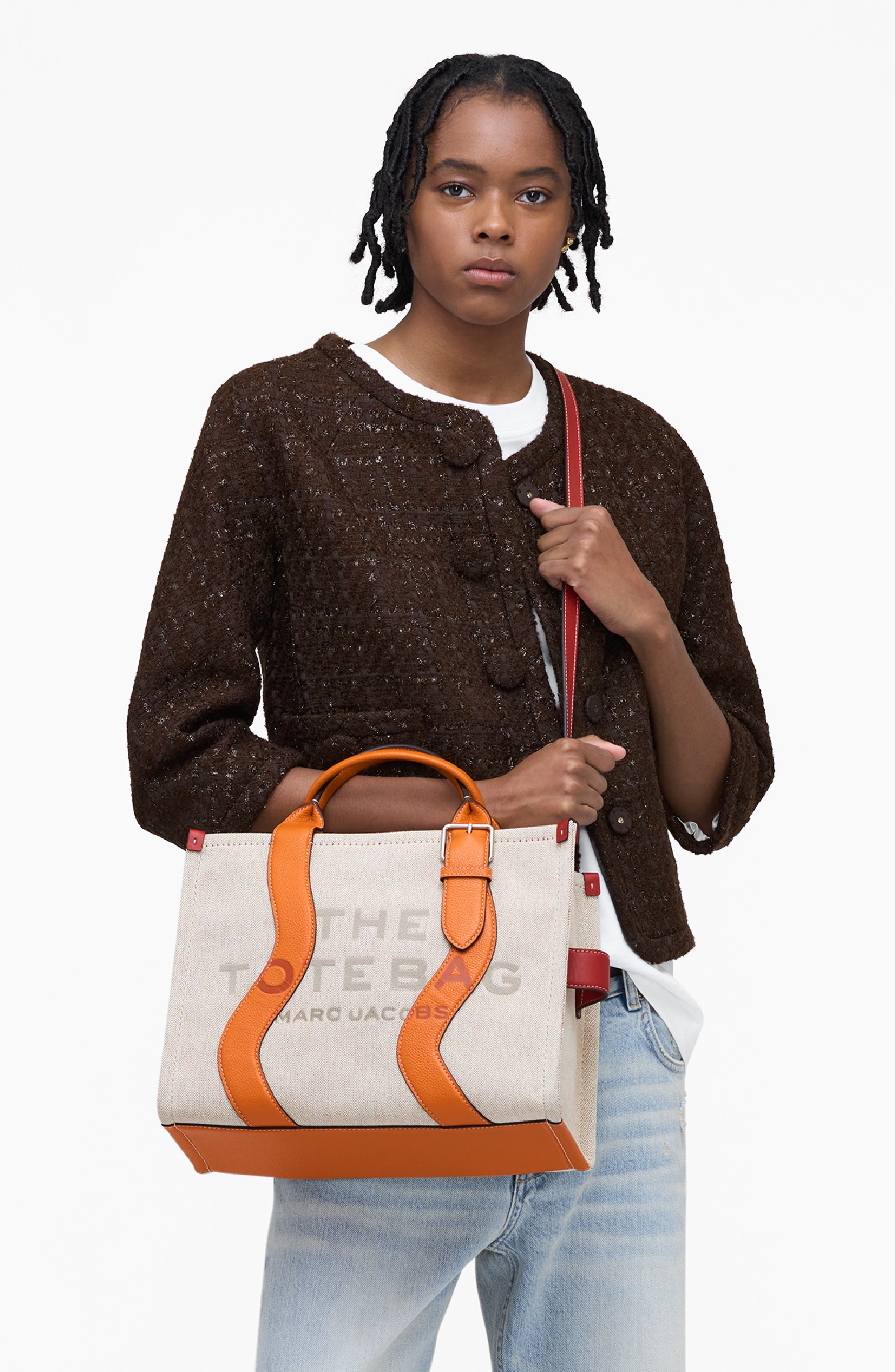Marc Jacobs The Wavy Canvas Medium Tote, Alternate, color, Beige/Orange
