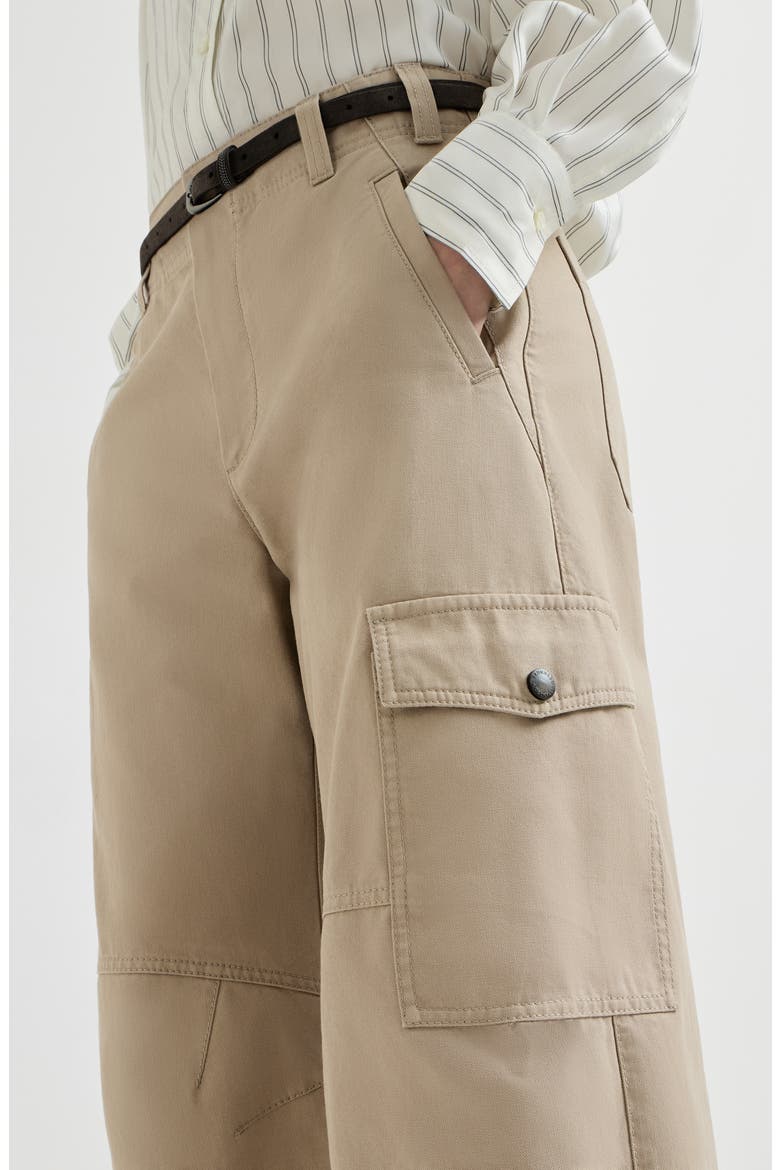 Délavé cotton canvas cargo barrel trousers with monili, Alternate, color, Beige