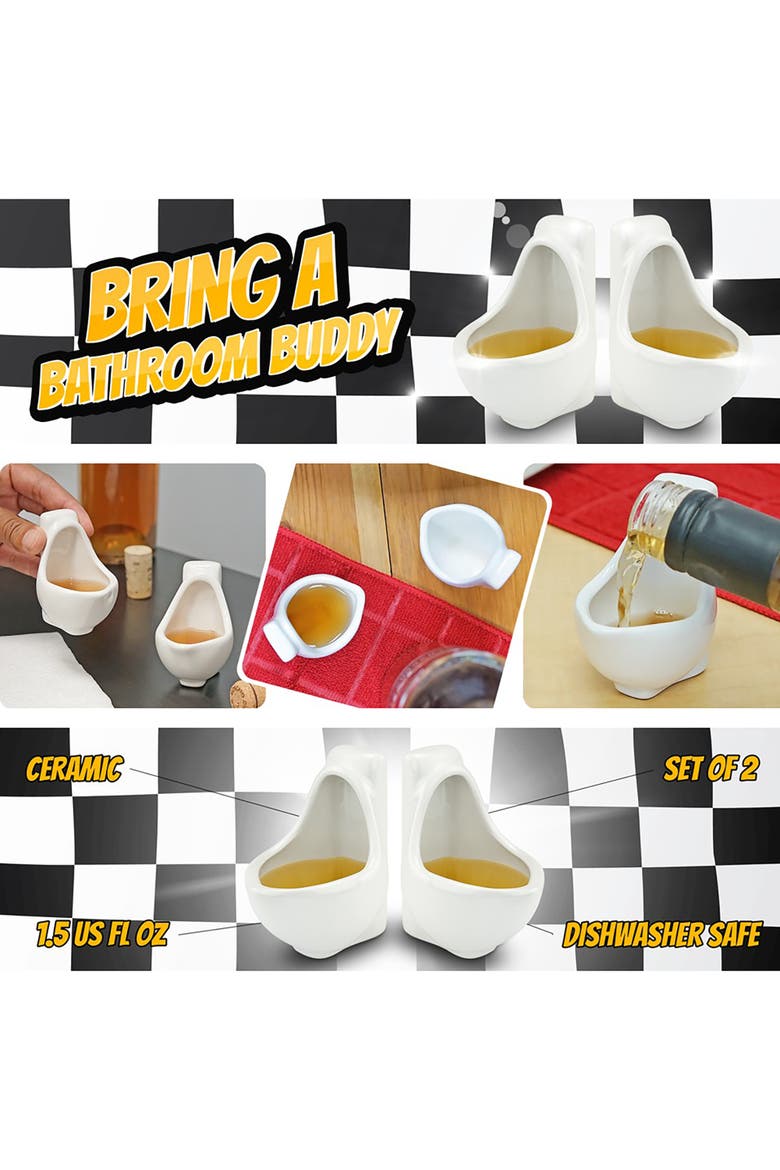 Urinal Shot Glasses, 2 Pieces, 1.5oz - 3.1 Inches, Dishwasher Safe, Alternate, color, Multicolored