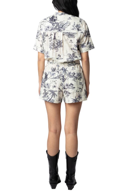Zadig & Voltaire Cook Tropical Island Toile De Jouy Cotton Romper In Blue