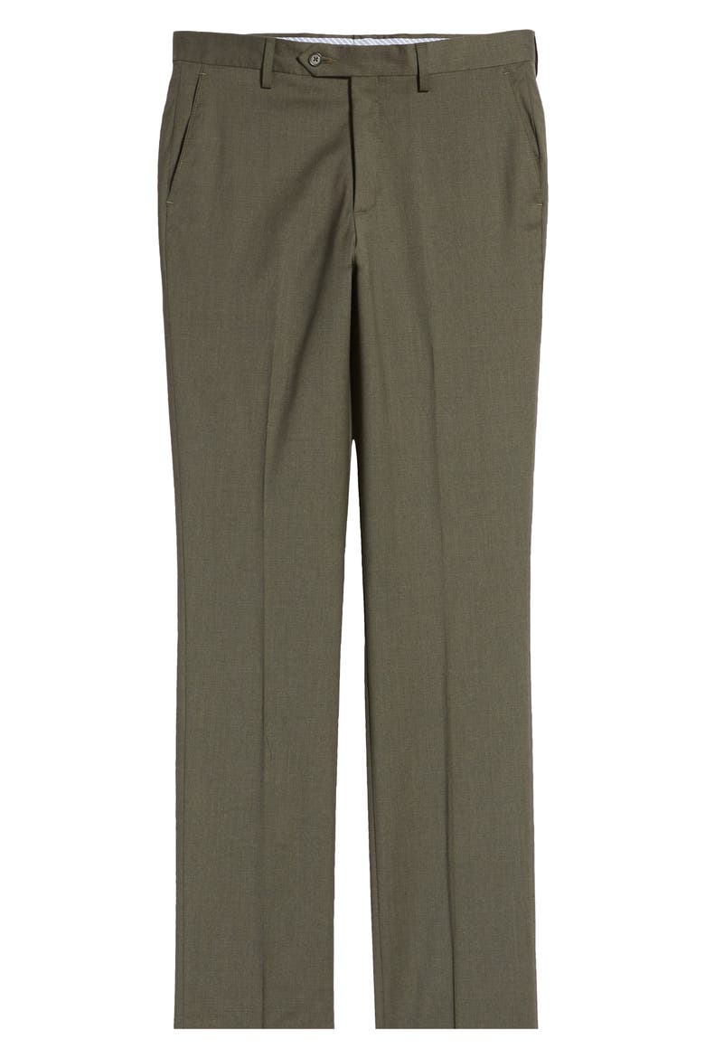 Flat Front Modern Fit Gabardine Stretch Wool Trousers, Alternate, color, OLIVE