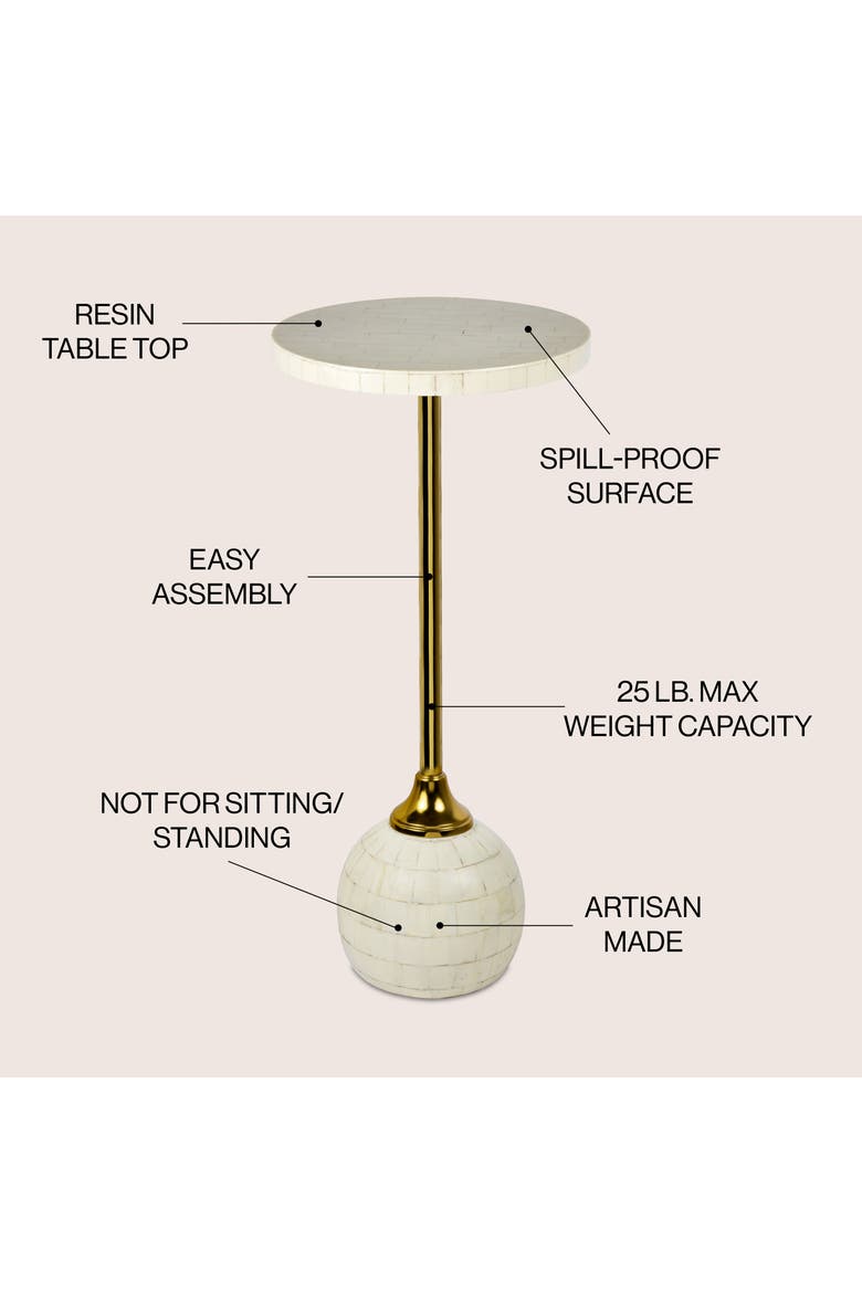 Evelyn Modern Glam Metal/Resin Mosaic Pedestal Drink Table, Alternate, color, White