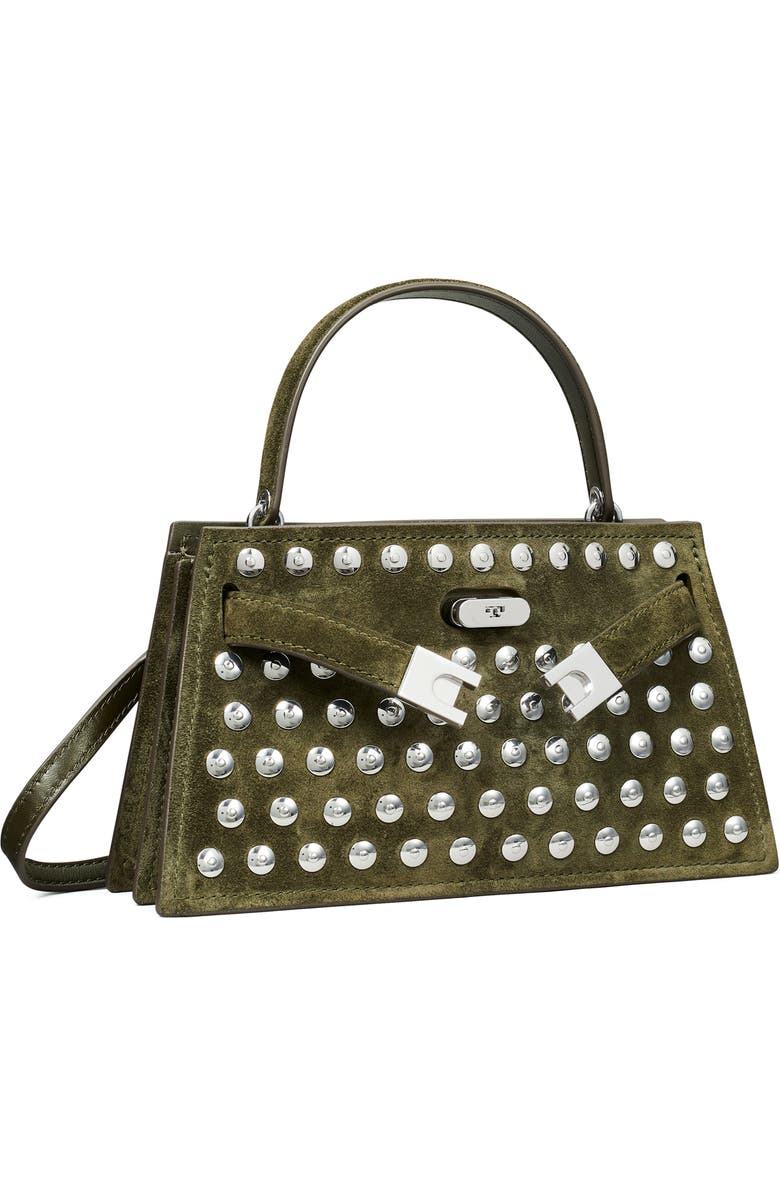Tory Burch Petite Lee Radziwill Studded Suede Double Bag, Alternate, color, Dark Green