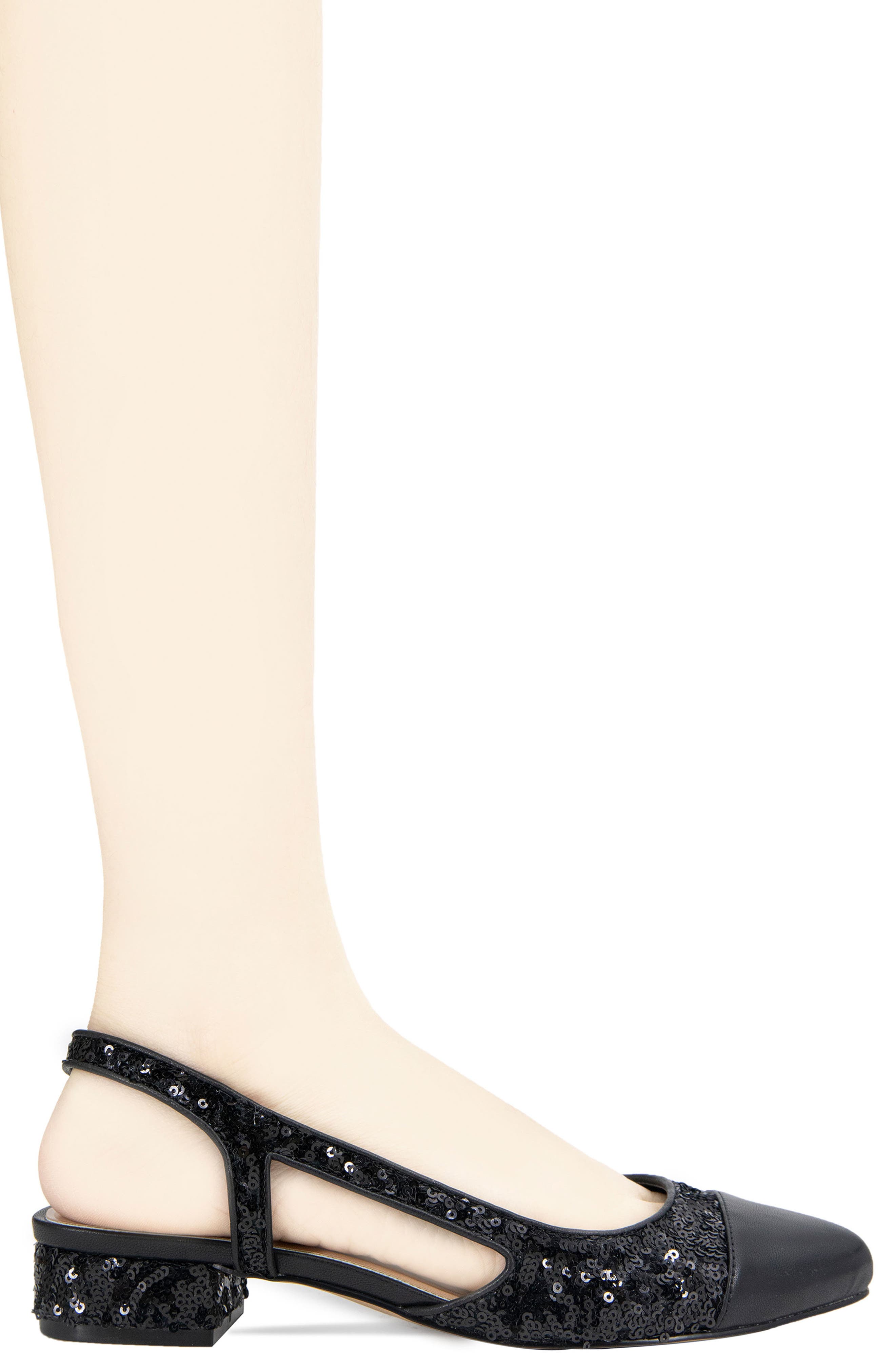 BCBGeneration Tillie 3 Slingback Cap Toe Pump, Alternate, color, Black Sequins/ Black