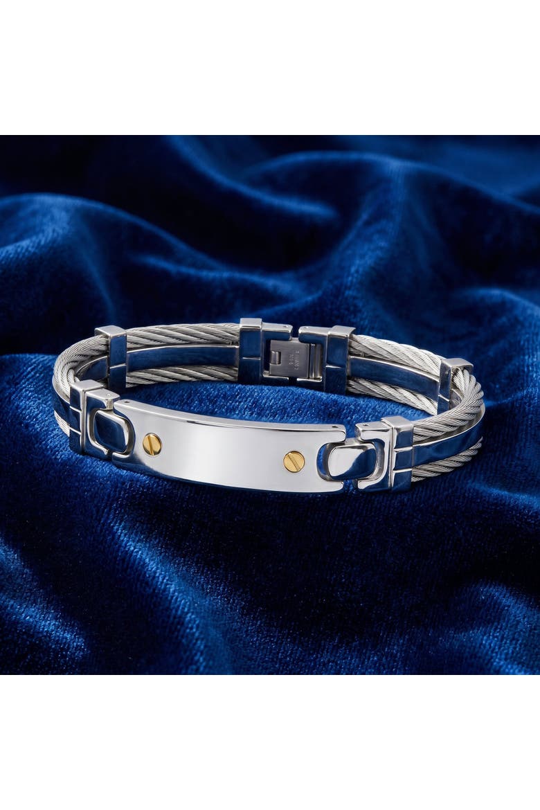 Men's Steel Two Tone Double Wire 12mm Link  8 " Bracelet, Alternate, color, Stainless Steel