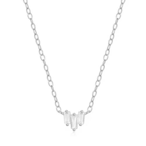 Hollywood Sensation Starling Dainty Necklace With Three Emerald Cut Cubic Zirconia Stones In Silver