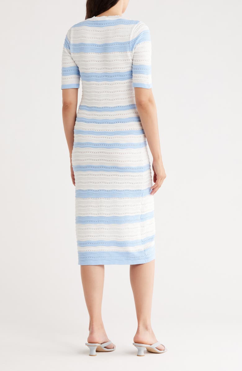 Nanette Lepore Stripe Pointelle Stitch Sweater Dress, Alternate, color, Airy Blue/ Cream
