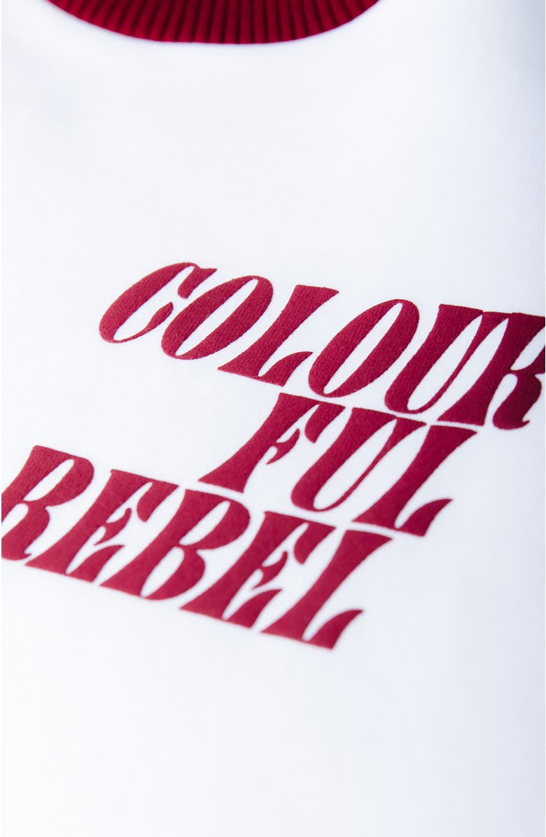Colourful Rebel Logo Contrast Rib Dropped Shoulder Sweat, Alternate, color, White